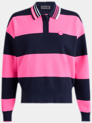 G/Fore ITALIAN WOOL RUGBY STRIPE SWEATER Langarm Polo pink