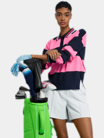 G/Fore ITALIAN WOOL RUGBY STRIPE SWEATER Langarm Polo pink