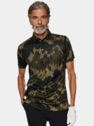 J.Lindeberg  Tour Tech Print Halbarm Polo oliv