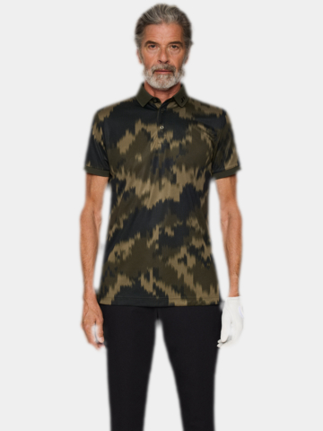 J.Lindeberg  Tour Tech Print Halbarm Polo oliv