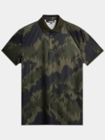 J.Lindeberg  Tour Tech Print Halbarm Polo oliv